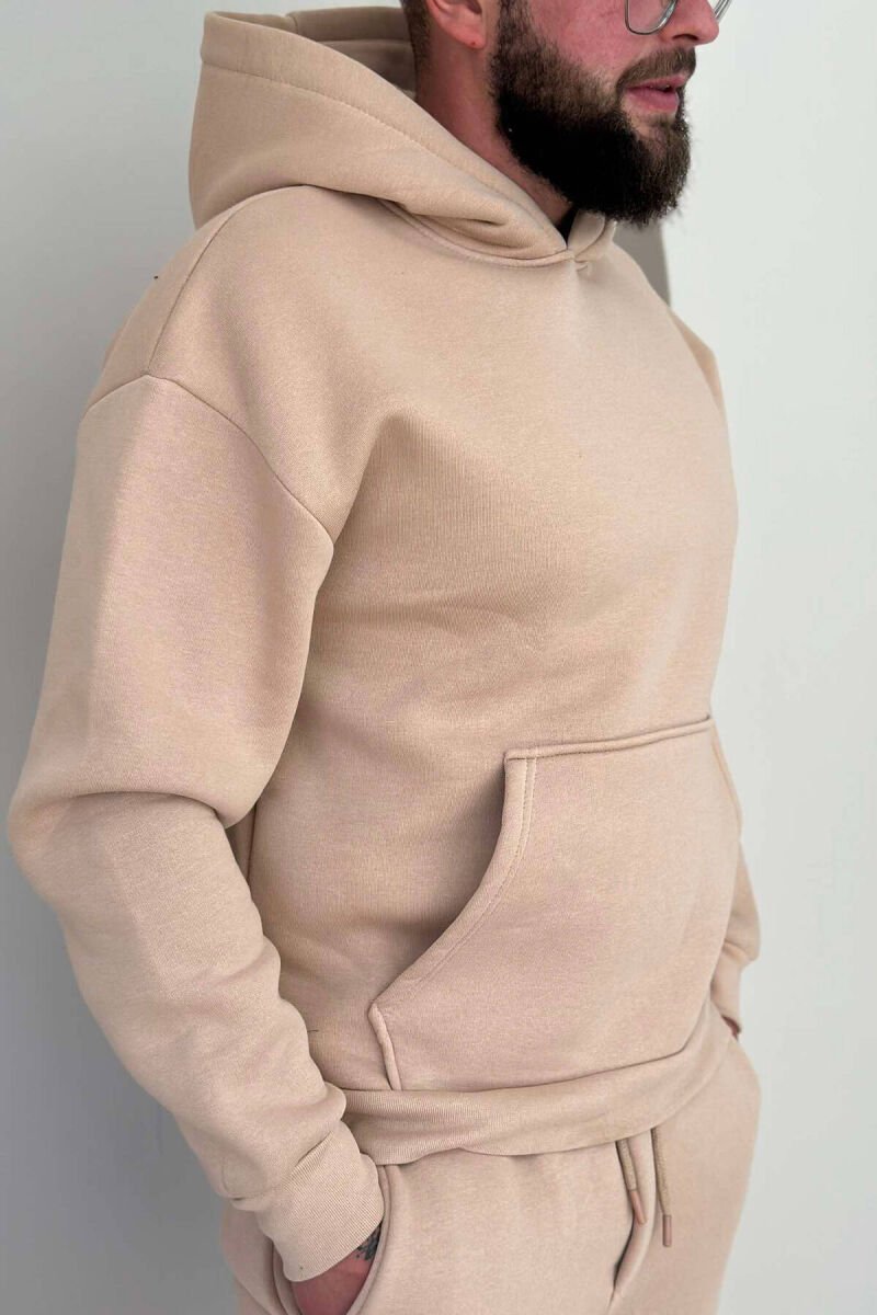 FLUFFY ONE COLOR HOODIE+JOGGERS MEN SET BEIGE/BEZHE - 4