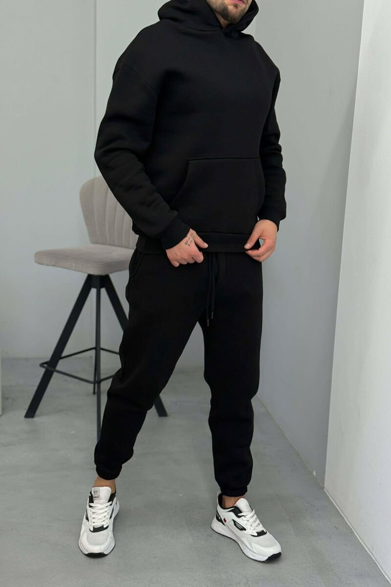FLUFFY ONE COLOR HOODIE+JOGGERS MEN SET BLACK/ E ZEZE - 4