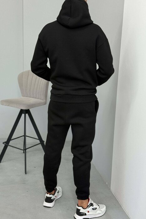 FLUFFY ONE COLOR HOODIE+JOGGERS MEN SET BLACK/ E ZEZE - 5