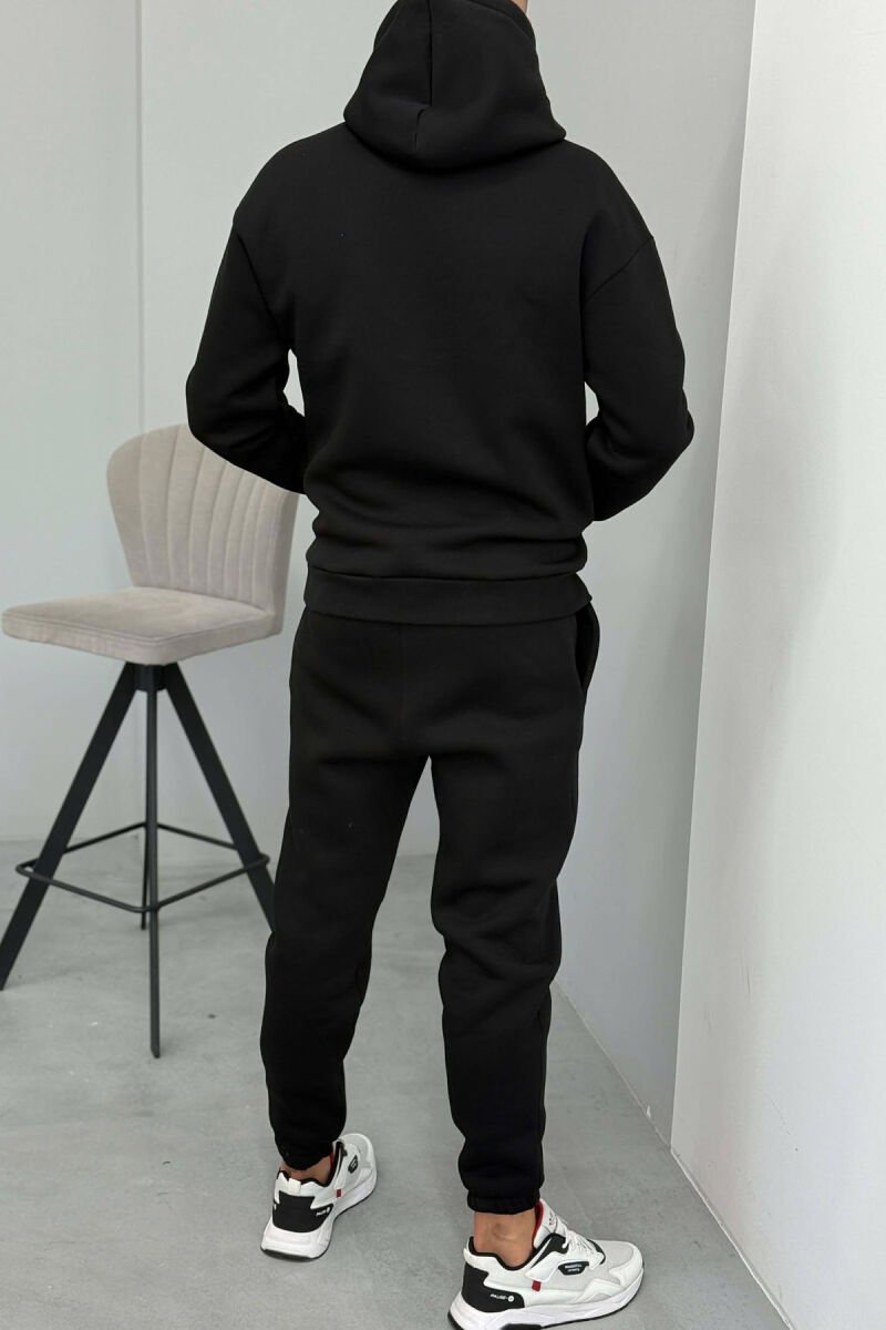 FLUFFY ONE COLOR HOODIE+JOGGERS MEN SET BLACK/ E ZEZE - 5