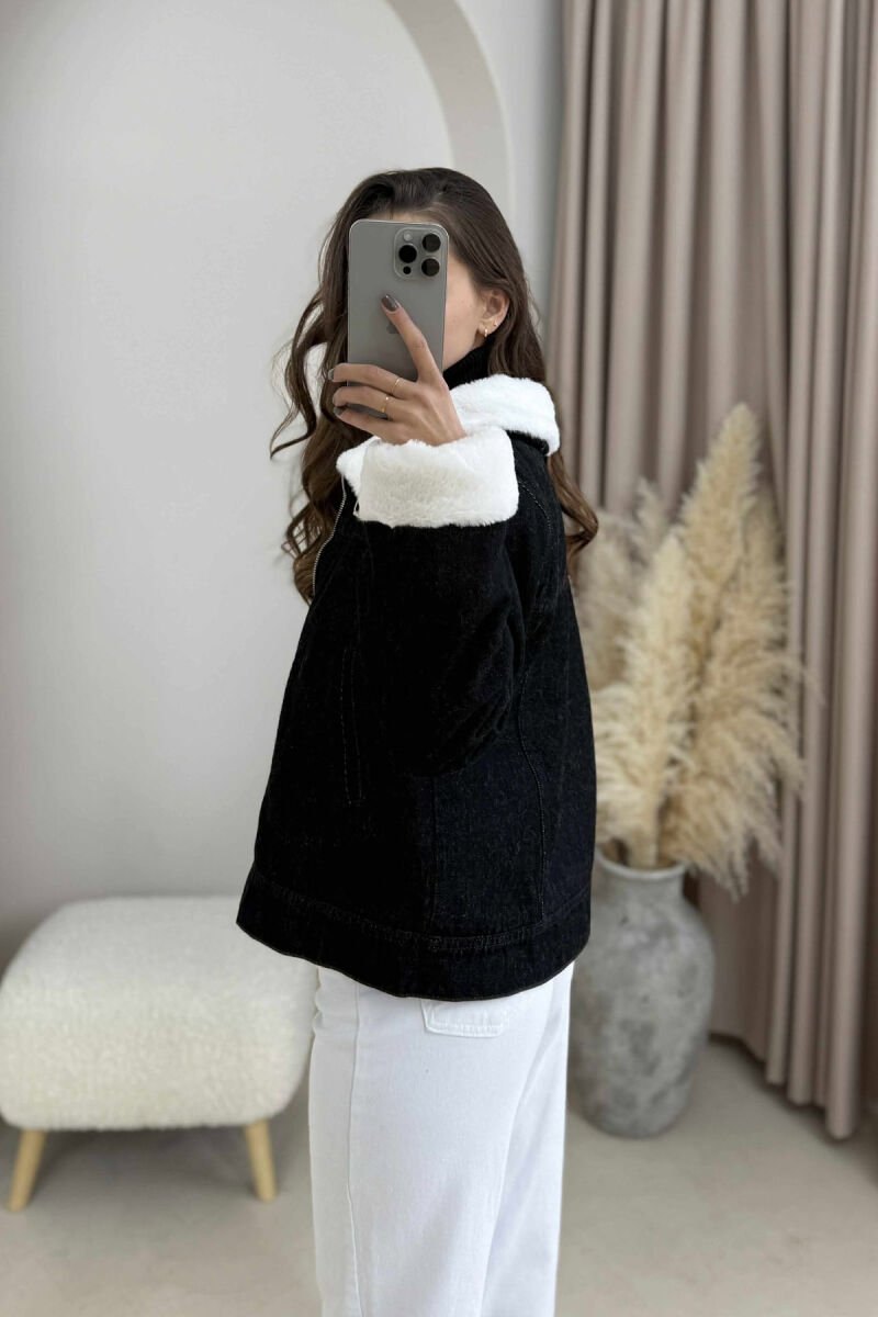 FLUFFY INTERIOR DESIGN WOMEN DENIM JACKET BLACK/ E ZEZE - 8