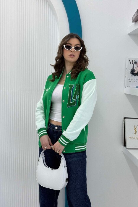 FLUFFY LA LOGO WOMEN JACKET WHITE/GREEN-BAJE - 1