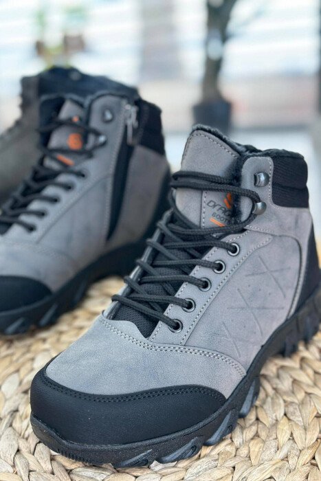 FLUFFY LACING WOMAN BOOTS GREY/GRI - KLAUDIO FASHION