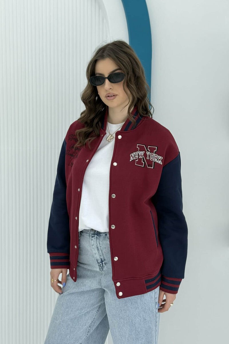 FLUFFY NEW YORK BUTTON WOMEN JACKET BURGUNDY/VISHNJE - 1