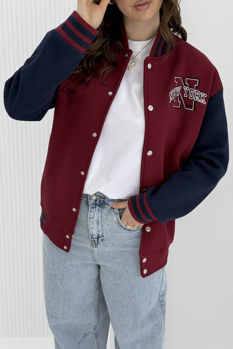 FLUFFY NEW YORK BUTTON WOMEN JACKET BURGUNDY/VISHNJE - 2