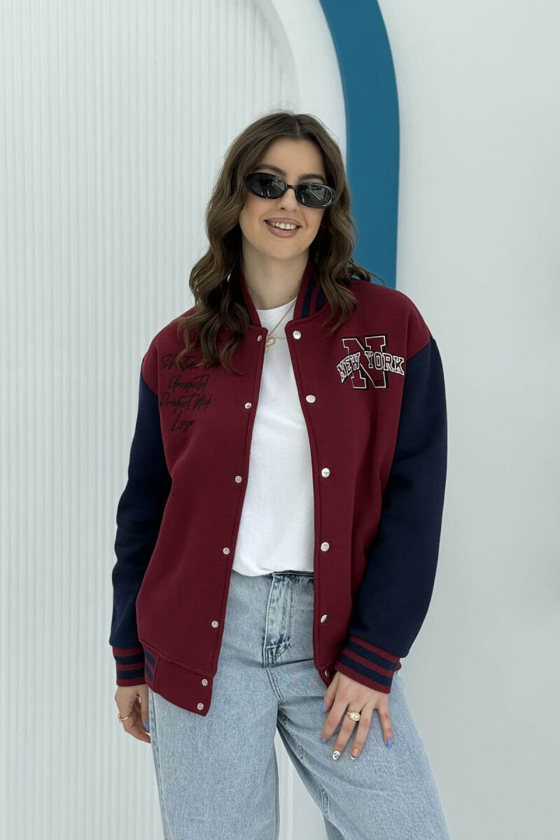 FLUFFY NEW YORK BUTTON WOMEN JACKET BURGUNDY/VISHNJE - 3