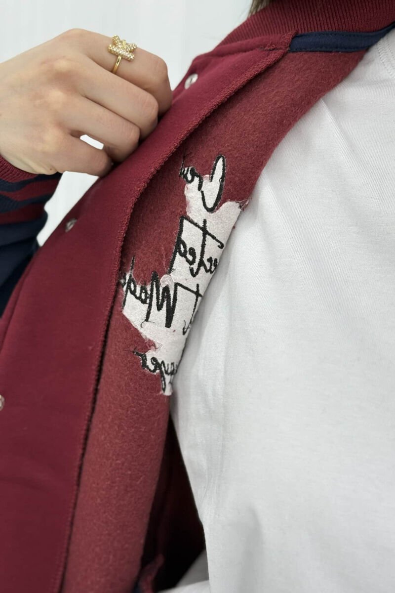 FLUFFY NEW YORK BUTTON WOMEN JACKET BURGUNDY/VISHNJE - 4