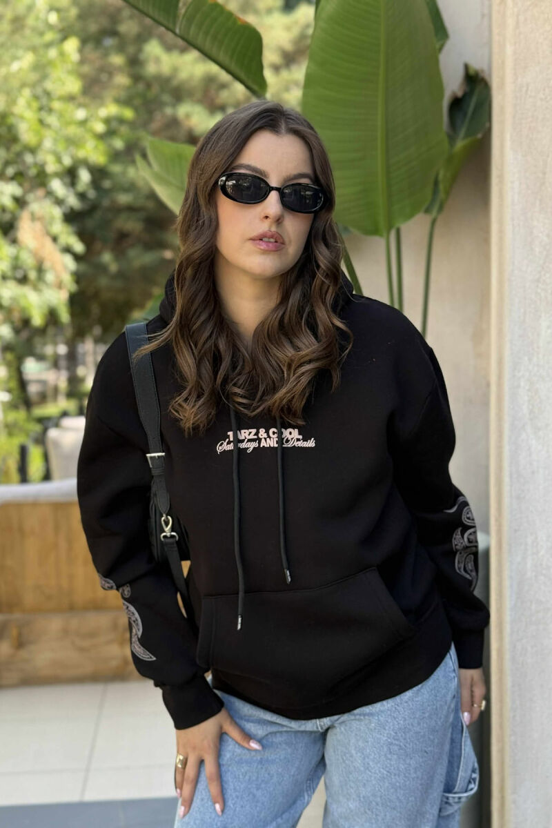 FLUFFY ONE COLOR BACK DESIGN WOMEN HOODIE BLACK/ E ZEZE - 3