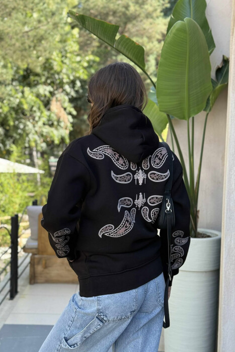 FLUFFY ONE COLOR BACK DESIGN WOMEN HOODIE BLACK/ E ZEZE - 4