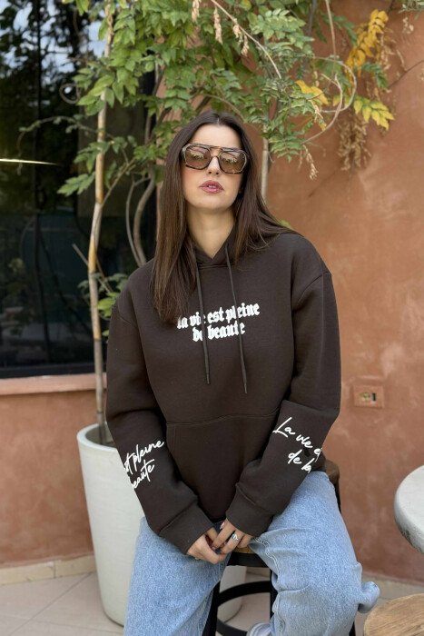 FLUFFY ONE COLOR BACK DESIGN WOMEN HOODIE DARK GREEN/JEE 