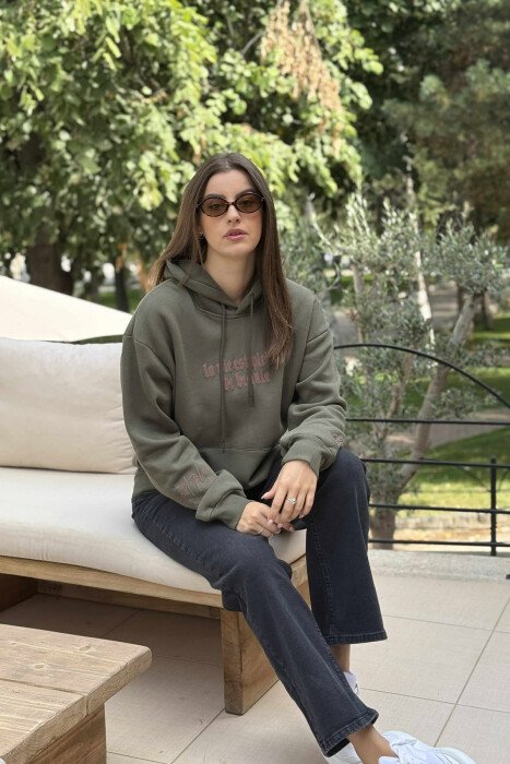 FLUFFY ONE COLOR BACK DESIGN WOMEN HOODIE GREEN/JESHILE - 2