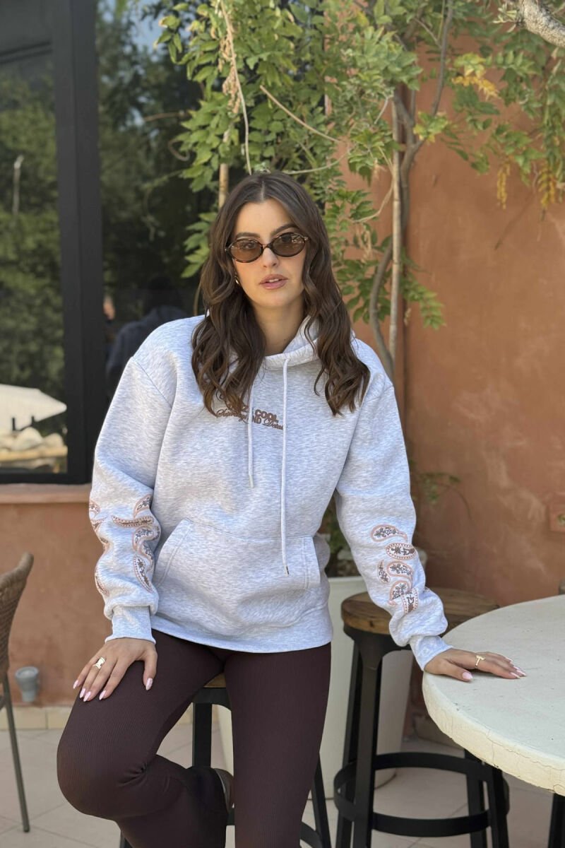 FLUFFY ONE COLOR BACK DESIGN WOMEN HOODIE LIGHT GREY/GZ - 1