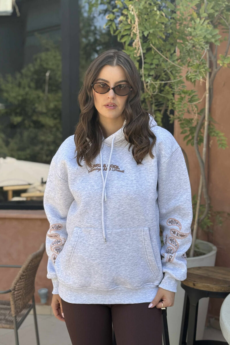 FLUFFY ONE COLOR BACK DESIGN WOMEN HOODIE LIGHT GREY/GZ - 2