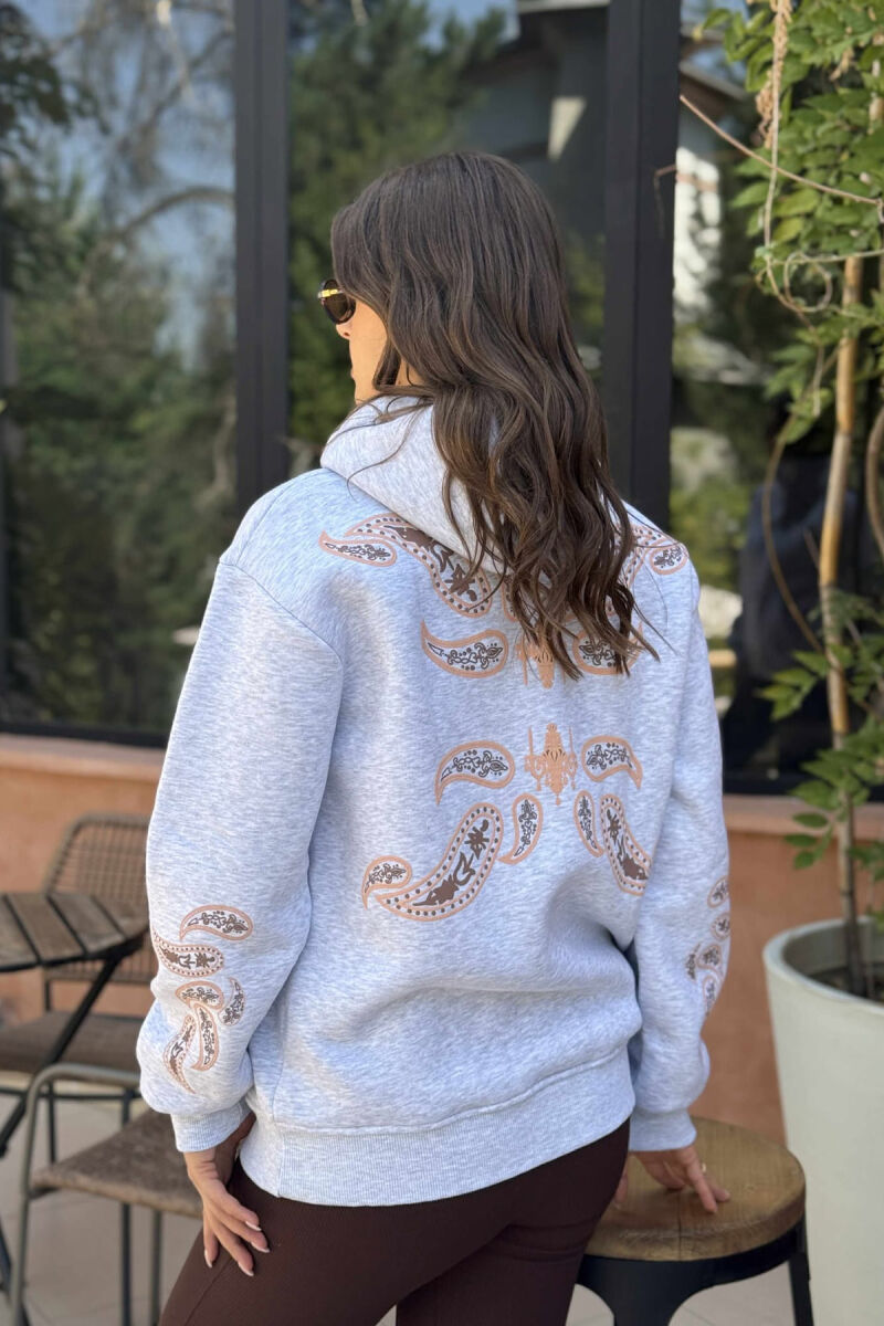 FLUFFY ONE COLOR BACK DESIGN WOMEN HOODIE LIGHT GREY/GZ - 3