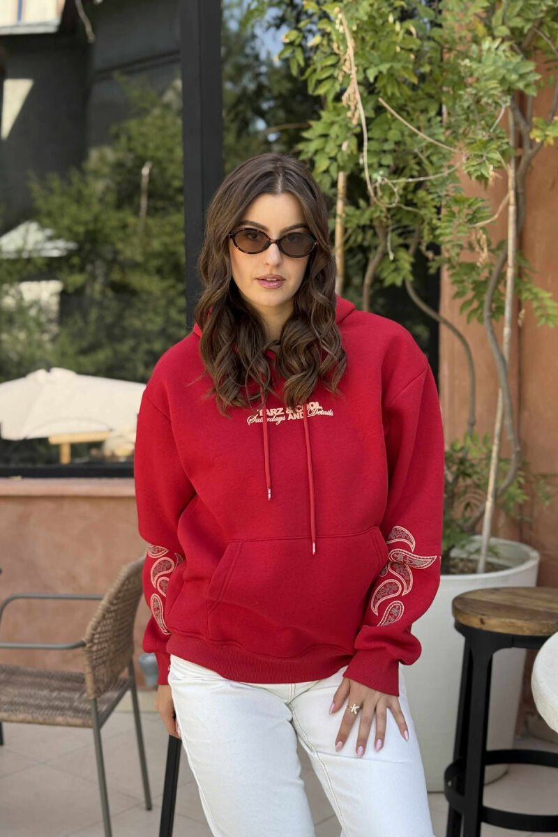 FLUFFY ONE COLOR BACK DESIGN WOMEN HOODIE RED/E KUQE - 1