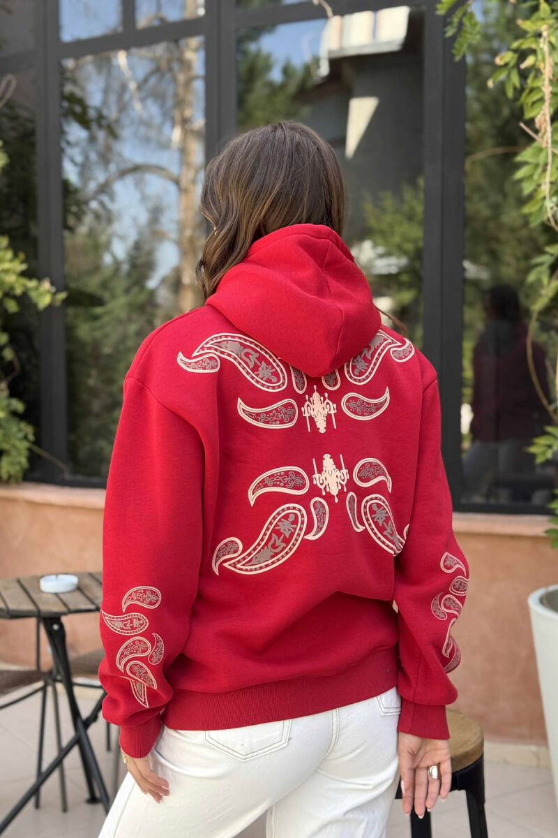 FLUFFY ONE COLOR BACK DESIGN WOMEN HOODIE RED/E KUQE - 3