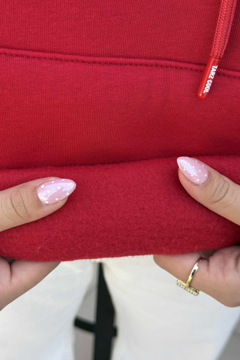 FLUFFY ONE COLOR BACK DESIGN WOMEN HOODIE RED/E KUQE - 6