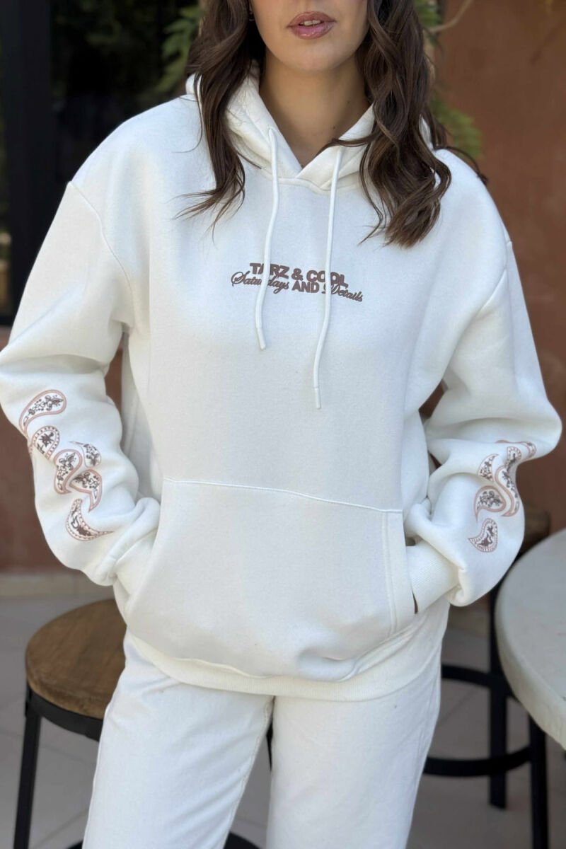 FLUFFY ONE COLOR BACK DESIGN WOMEN HOODIE WHITE-E BARDHE - 4