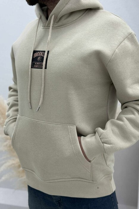 FLUFFY ONE COLOR BASKETBALL BACK DESIGN MEN HOODIE BEIGE/BEZHE - 2