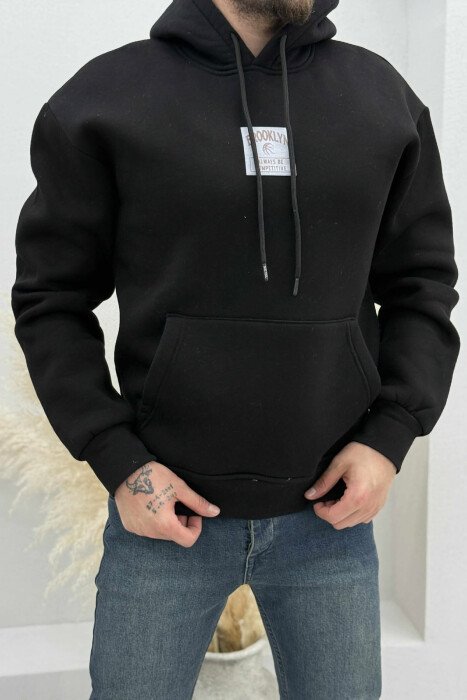 FLUFFY ONE COLOR BASKETBALL BACK DESIGN MEN HOODIE BLACK/ E ZEZE - 3