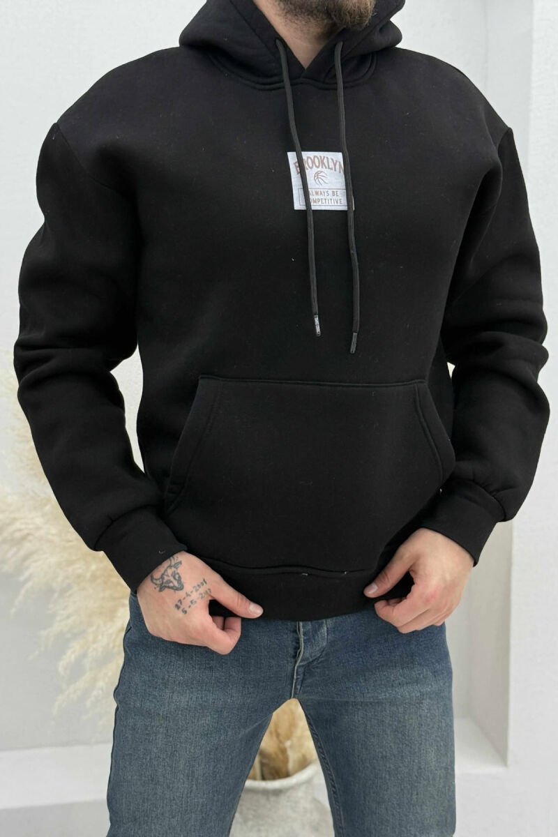 FLUFFY ONE COLOR BASKETBALL BACK DESIGN MEN HOODIE BLACK/ E ZEZE - 3
