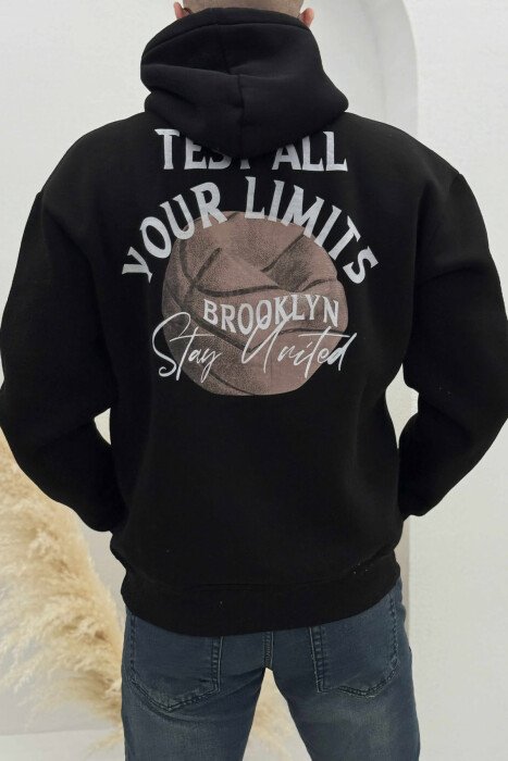 FLUFFY ONE COLOR BASKETBALL BACK DESIGN MEN HOODIE BLACK/ E ZEZE - 4