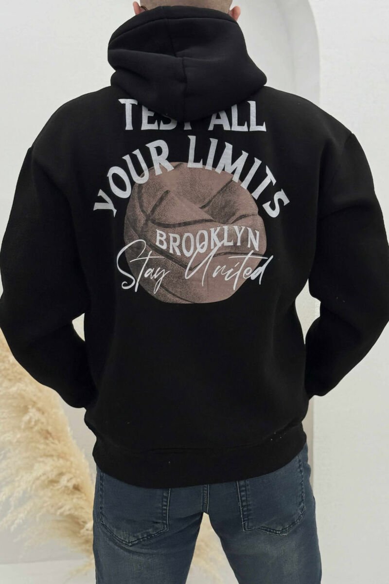 FLUFFY ONE COLOR BASKETBALL BACK DESIGN MEN HOODIE BLACK/ E ZEZE - 4