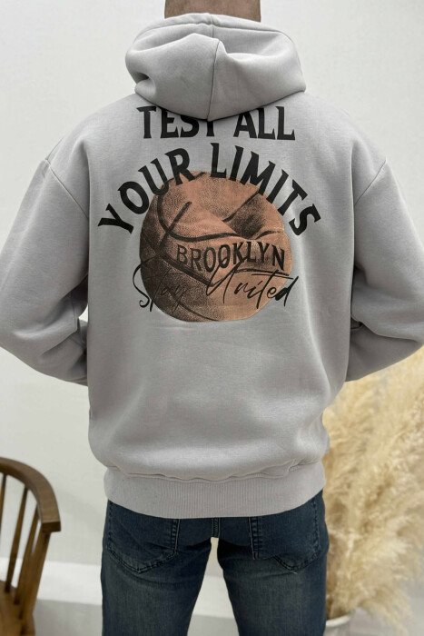 FLUFFY ONE COLOR BASKETBALL BACK DESIGN MEN HOODIE GREY/GRI - 4