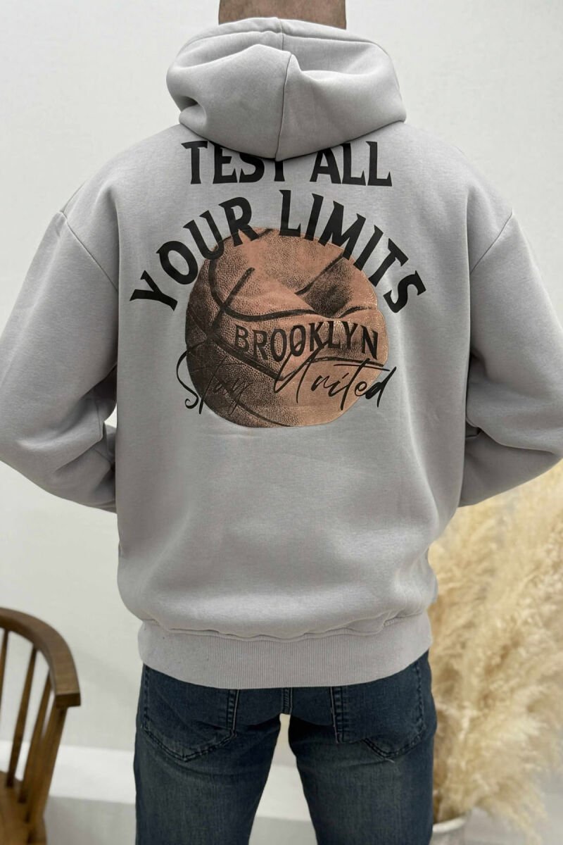 FLUFFY ONE COLOR BASKETBALL BACK DESIGN MEN HOODIE GREY/GRI - 4