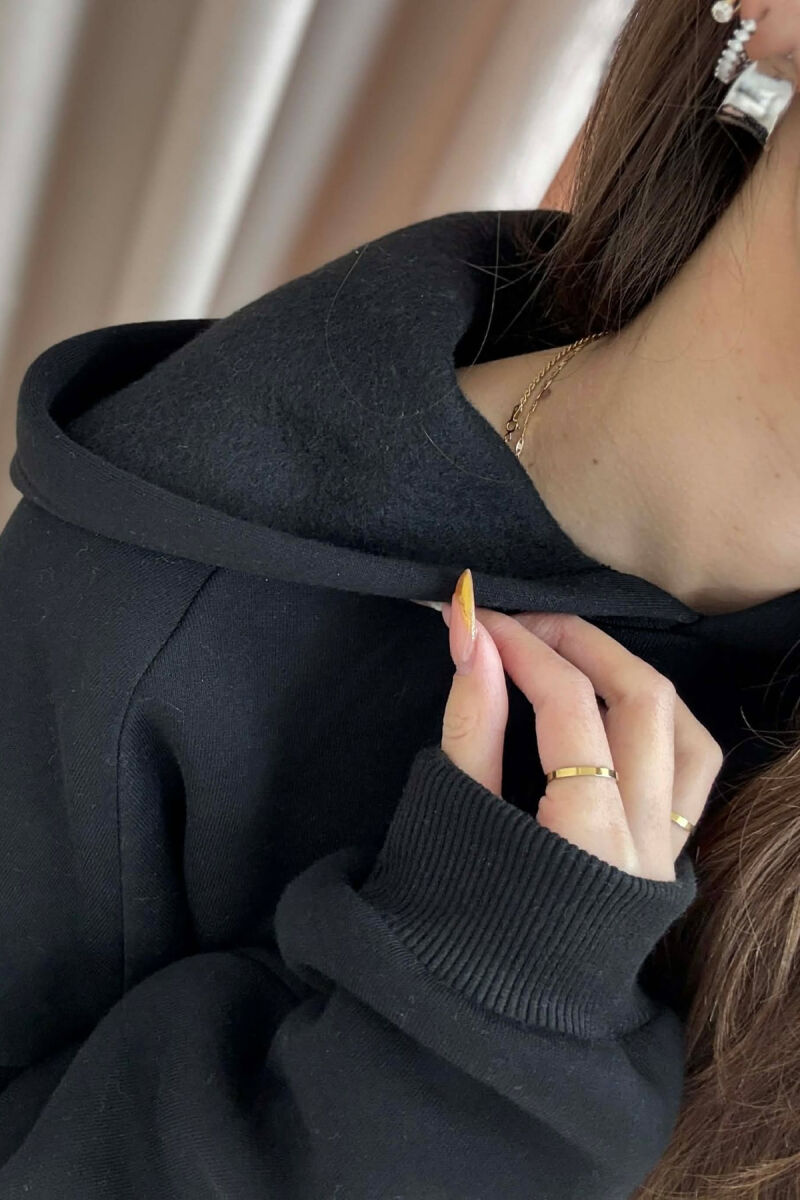 FLUFFY ONE COLOR CHERRY IMAGE WOMEN HOODIE BLACK/ E ZEZE - 2