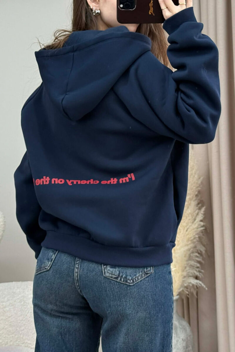 FLUFFY ONE COLOR CHERRY IMAGE WOMEN HOODIE BLUE/BLU - 4