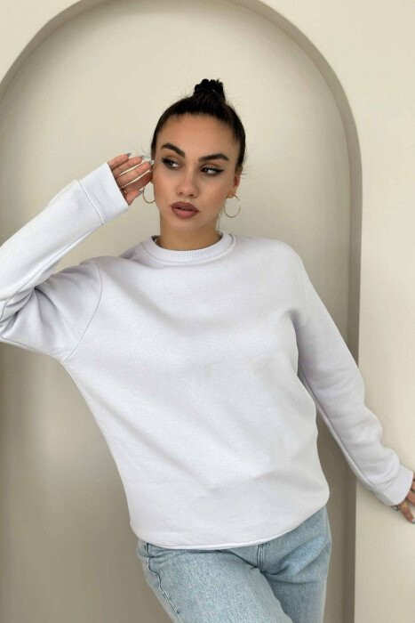 FLUFFY ONE COLOR COTTON SIMPLE WOMAN SWEATSHIRT LIGHT PURPLE/LEZB - KLAUDIO FASHION