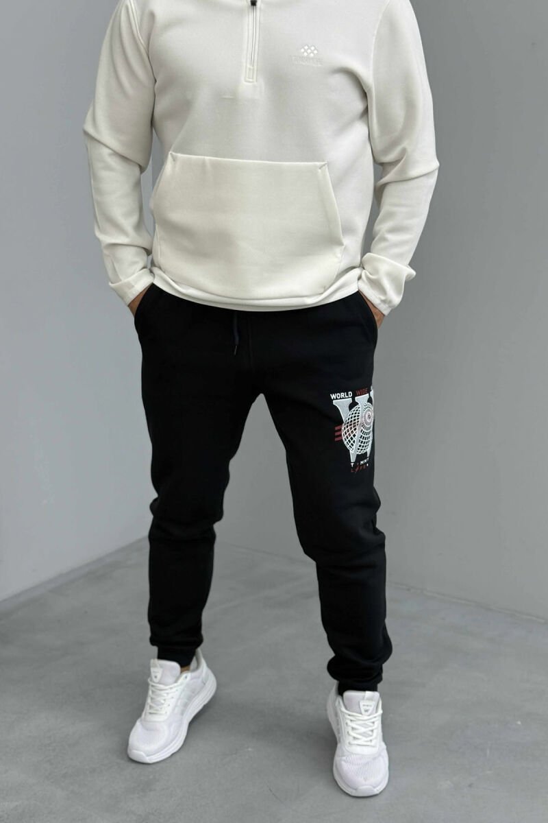 FLUFFY ONE COLOR FRONT LOGO MEN JOGGERS BLACK/ E ZEZE - 3