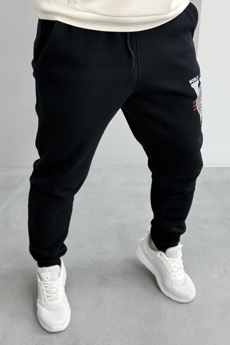 FLUFFY ONE COLOR FRONT LOGO MEN JOGGERS BLACK/ E ZEZE - 2