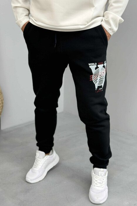 FLUFFY ONE COLOR FRONT LOGO MEN JOGGERS BLACK/ E ZEZE 