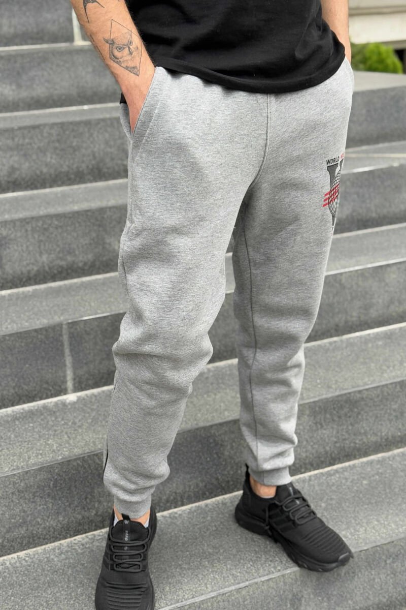 FLUFFY ONE COLOR FRONT LOGO MEN JOGGERS GREY/GRI - 3