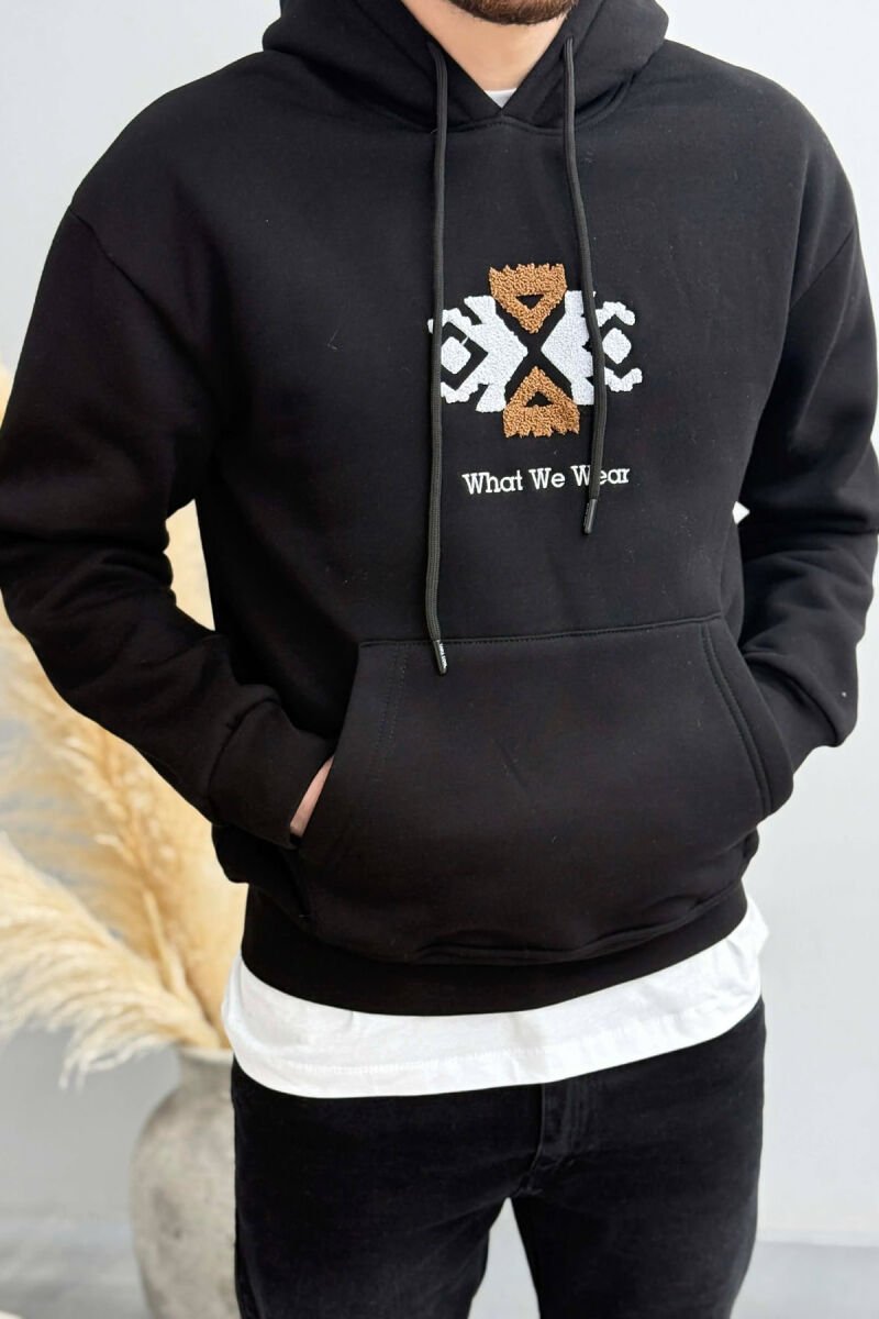 FLUFFY ONE COLOR FRONT LOGO MEN HOODIE BLACK/ E ZEZE - 1