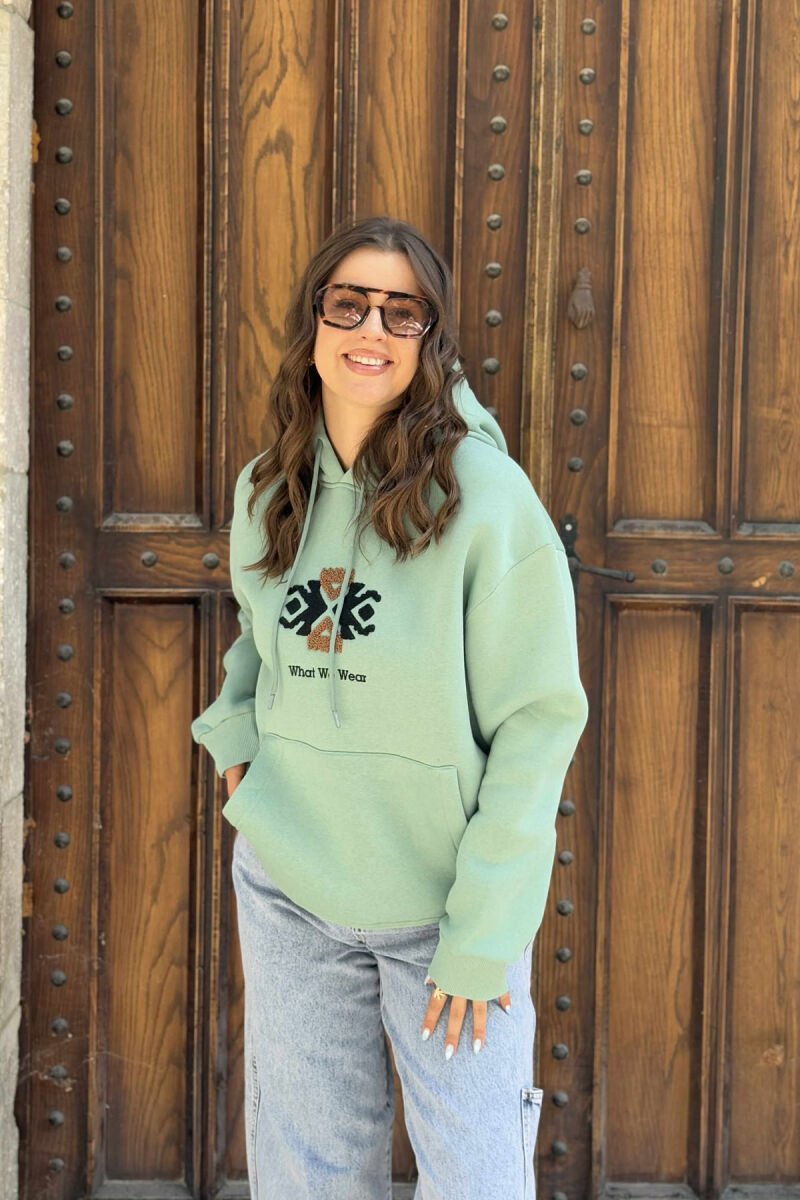 FLUFFY ONE COLOR FRONT LOGO WOMEN HOODIE MINT/MENTE - 1