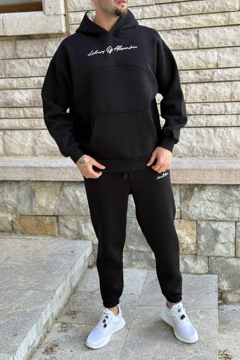 FLUFFY ONE COLOR HOODIE+JOGGERS MEN SET BLACK/ E ZEZE - 1