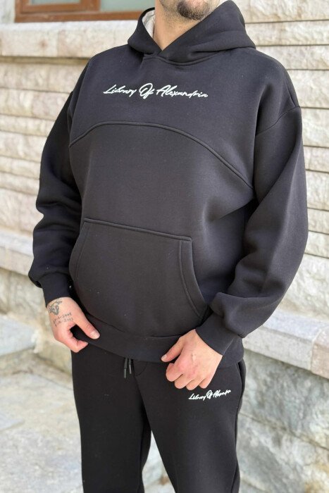 FLUFFY ONE COLOR HOODIE+JOGGERS MEN SET BLACK/ E ZEZE - 2