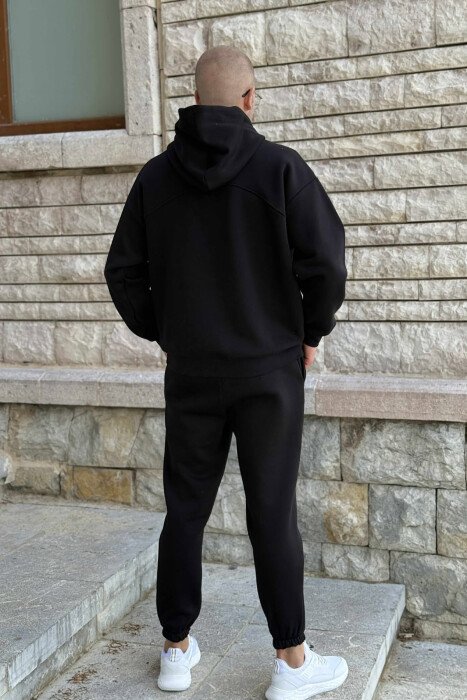 FLUFFY ONE COLOR HOODIE+JOGGERS MEN SET BLACK/ E ZEZE - 4