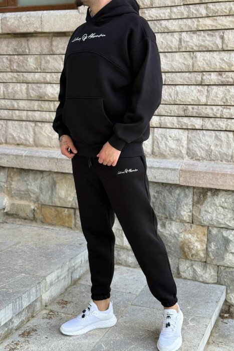 FLUFFY ONE COLOR HOODIE+JOGGERS MEN SET BLACK/ E ZEZE - 5