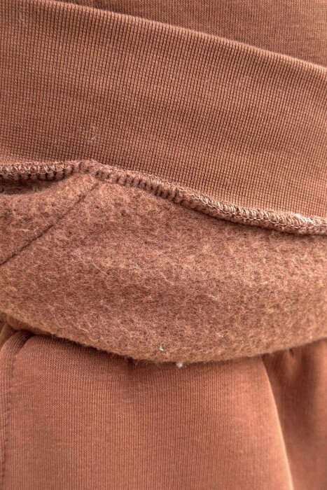 FLUFFY ONE COLOR HOODIE+JOGGERS MEN SET BROWN/KAFE - 3