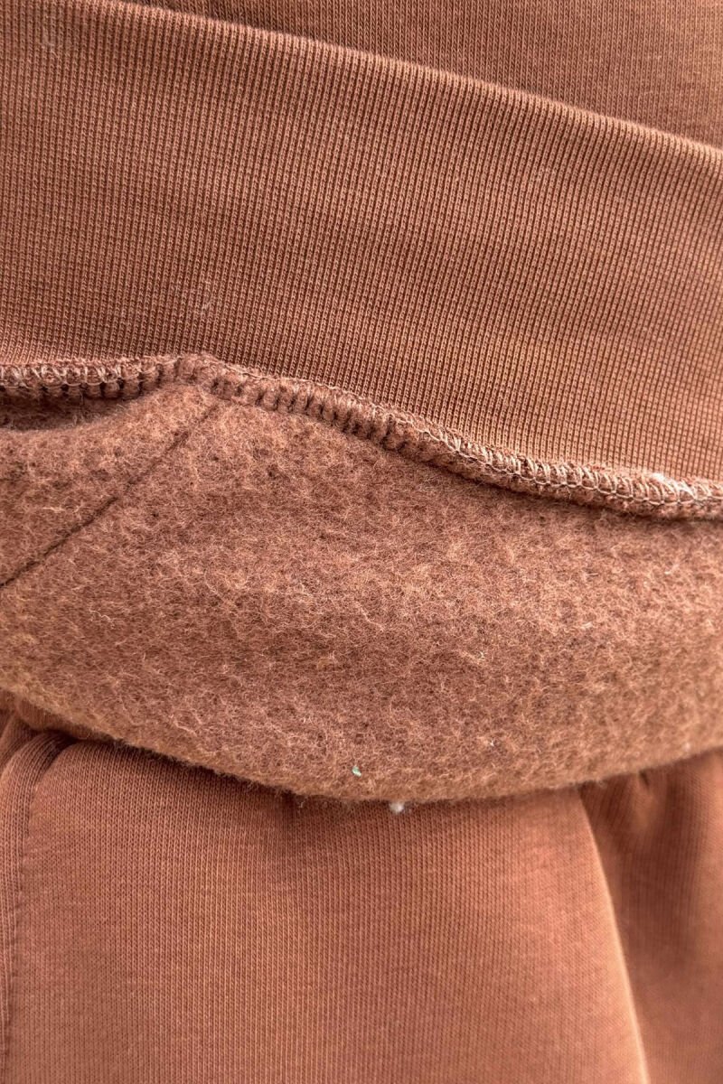 FLUFFY ONE COLOR HOODIE+JOGGERS MEN SET BROWN/KAFE - 3