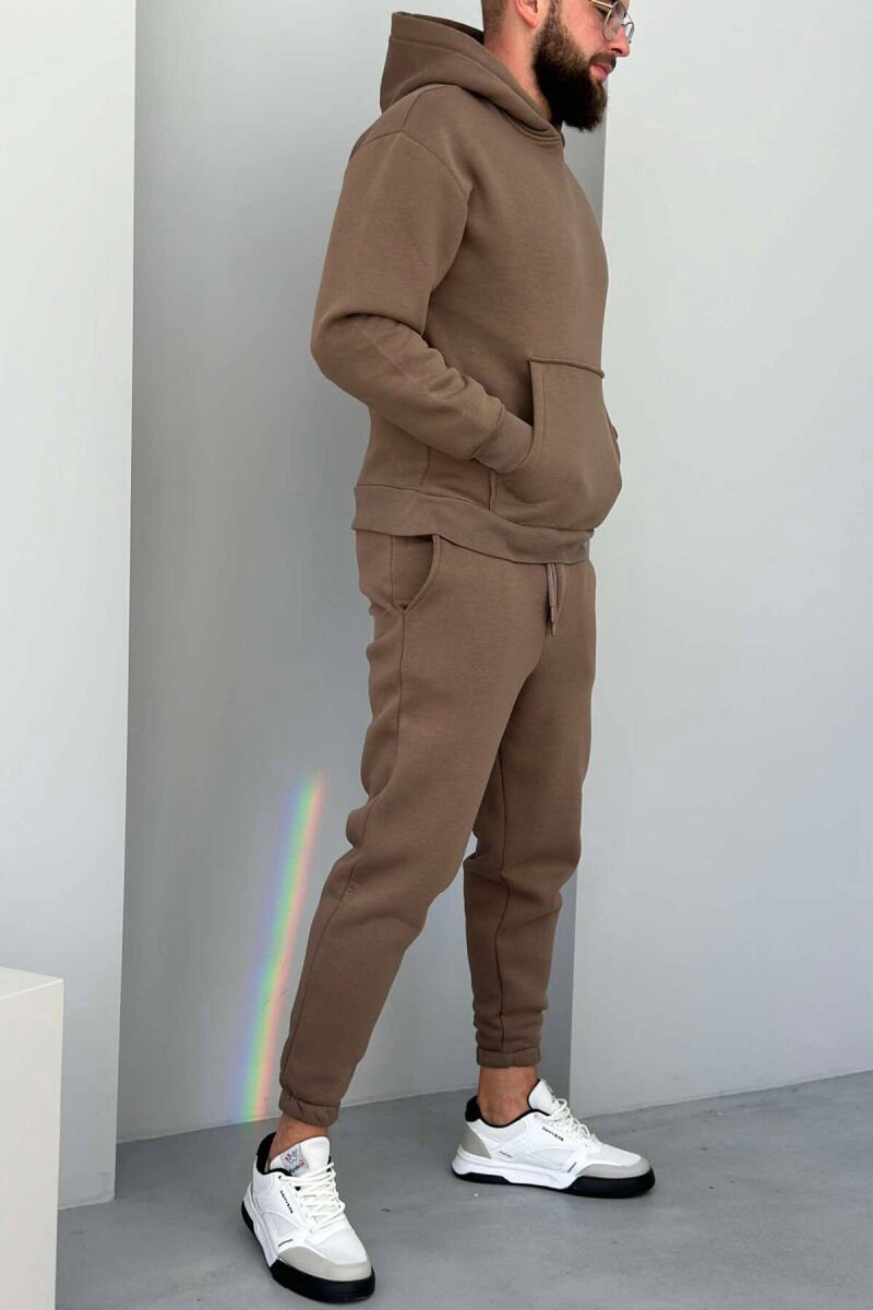 FLUFFY ONE COLOR HOODIE+JOGGERS MEN SET BROWN/KAFE - 3