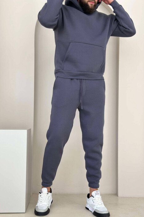 KOSTUM ME PUSH HOODIE DHE TUTA NJË NGJYRËSHE PËR MESHKUJ NË NGJYRËN GRI TË ERRËT - KLAUDIO FASHION