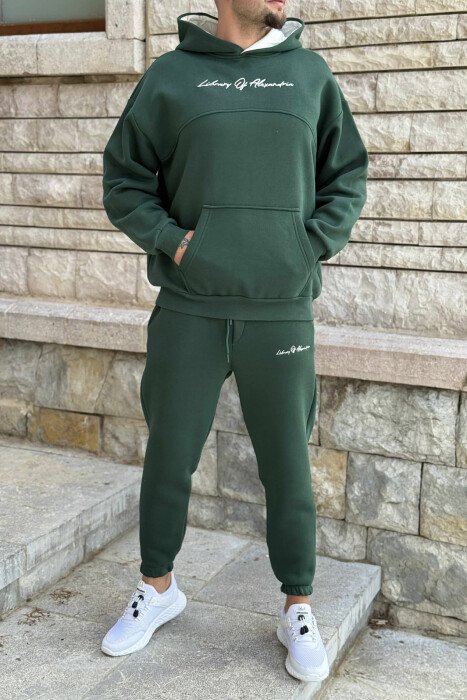 FLUFFY ONE COLOR HOODIE+JOGGERS MEN SET GREEN/JESHILE - KLAUDIO FASHION