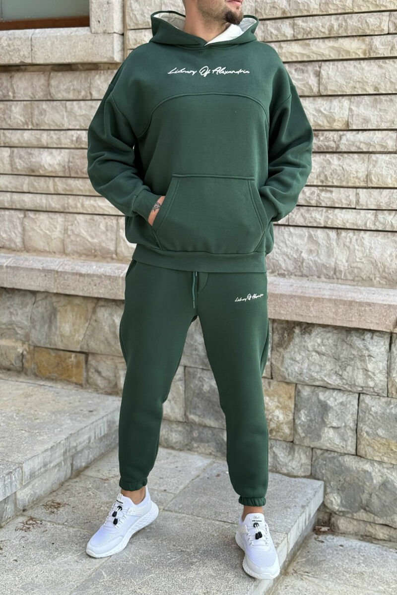 FLUFFY ONE COLOR HOODIE+JOGGERS MEN SET GREEN/JESHILE - 1