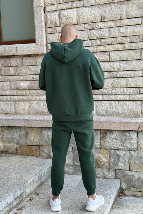 FLUFFY ONE COLOR HOODIE+JOGGERS MEN SET GREEN/JESHILE - 4