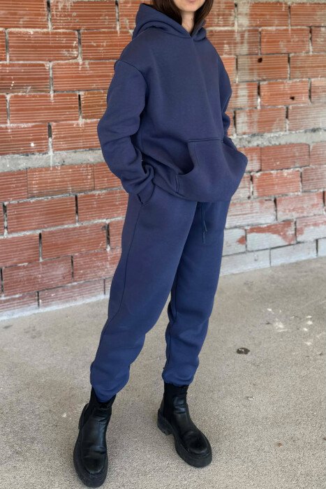 SET NJE NGJYRESH ME PUSH HOODIE+TUTA PER FEMRA NE NGJYRE BLU MARINE - KLAUDIO FASHION